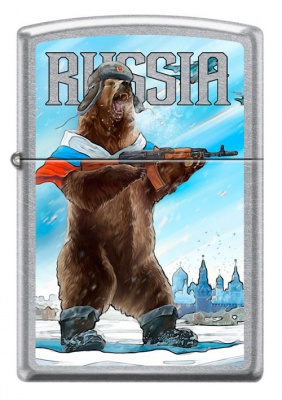 GR220119126 Zippo Классическая. Зажигалка ZIPPO Русский медведь с покрытием Street Chrome™, латунь/сталь, серебристая, 38x13x57 мм