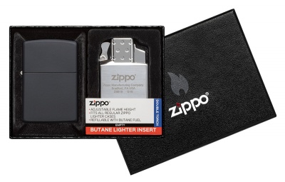 GR220119081 Zippo Классическая. Набор ZIPPO: зажигалка 218 с покрытием Black Matte и газовый вставной блок с двойным пламенем
