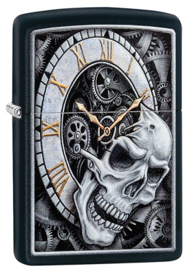 GR220119157 Zippo Классическая. Зажигалка ZIPPO Skull Clock с покрытием Black Matte, латунь/сталь, чёрная, матовая, 38x13x57 мм
