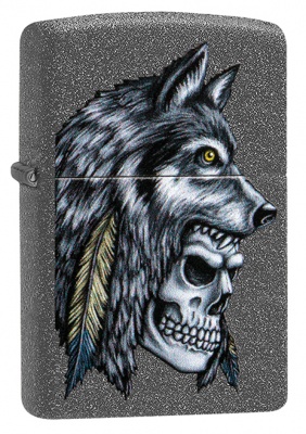 GR220119156 Zippo Классическая. Зажигалка ZIPPO Wolf Skull с покрытием Iron Stone™, латунь/сталь, серая, матовая, 38x13x57 мм