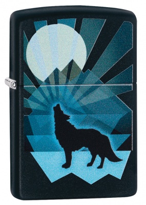 GR220119149 Zippo Классическая. Зажигалка ZIPPO Wolf and Moon с покрытием Black Matte, латунь/сталь, чёрная, матовая, 38x13x57 мм