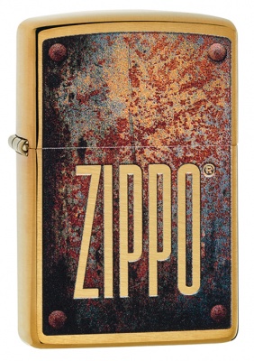GR220119146 Zippo Классическая. Зажигалка ZIPPO Rusty Plate с покрытием Brushed Brass, латунь/сталь, золотистая, 38x13x57 мм