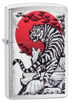 GR220119152 Zippo Классическая. Зажигалка ZIPPO Asian Tiger с покрытием Brushed Chrome, латунь/сталь, серебристая, 38x13x57 мм