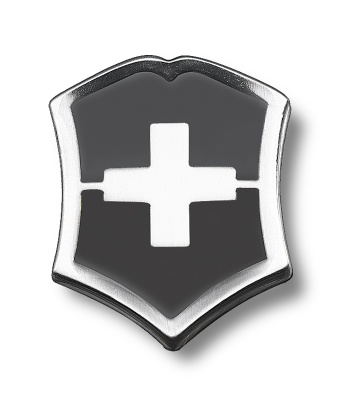 VX200512101 Victorinox Аксессуары. Значок VICTORINOX в форме креста на щите, металлический, чёрно-серебристый
