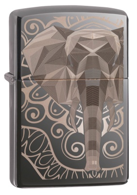 GR220119164 Zippo Классическая. Зажигалка ZIPPO Elephant Fancy Fill Design с покрытием Black Ice®, латунь/сталь, чёрная, 38x13x57 мм