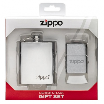 GR220119167 Zippo Классическая. Подарочный набор ZIPPO: фляжка 89 мл и зажигалка, латунь/сталь, серебристый, в коробке с подвесом