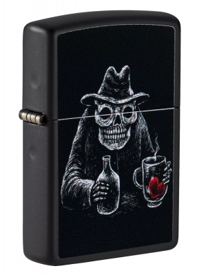 GR220119036 Zippo Классическая. Зажигалка ZIPPO Bar Skull Design с покрытием Black Matte, латунь/сталь, чёрная, матовая, 38x13x57 мм
