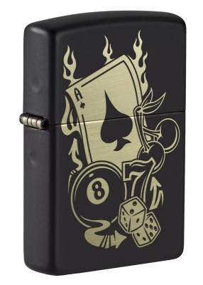 GR220119041 Zippo Классическая. Зажигалка ZIPPO Gambling Design с покрытием Black Matte, латунь/сталь, чёрная, матовая, 38x13x57 мм