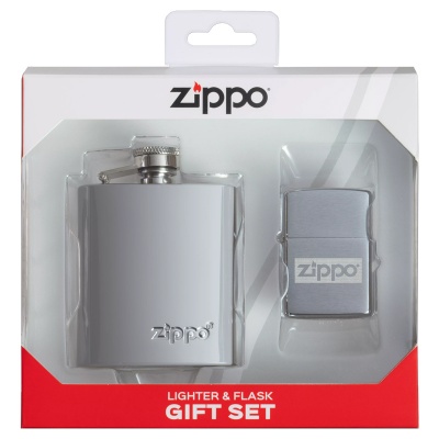 GR220119161 Zippo Классическая. Подарочный набор ZIPPO: фляжка 89 мл и зажигалка, латунь/сталь, серебристый, в коробке с подвесом