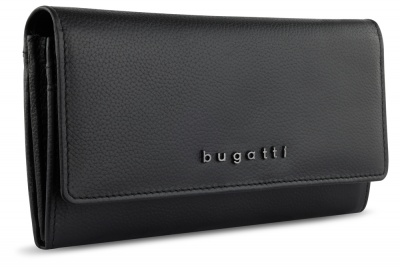 BG22121325 Bugatti BELLA. Кошелёк женский BUGATTI Bella, с RFID защитой, чёрный, воловья кожа/полиэстер, 19х3х10 см