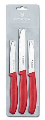 VX20051233 Victorinox SwissClassic. Набор из 3 ножей VICTORINOX Swiss Classic: 2 ножа для овощей 8 см, столовый нож 11 см, красная ручка