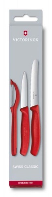 GR171113946 Victorinox SwissClassic. Набор из 3 ножей для овощей VICTORINOX: нож 8 см, нож 11 см, овощечистка, красная рукоять
