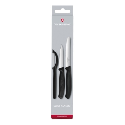 GR171113947 Victorinox SwissClassic. Набор из 3 ножей для овощей VICTORINOX: нож 8 см, нож 11 см, овощечистка, чёрная рукоять