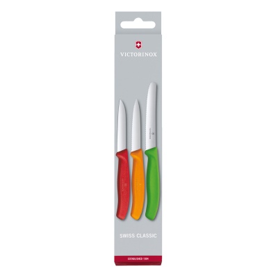 GR171113945 Victorinox SwissClassic. Набор из 3 ножей для овощей VICTORINOX: красный нож 8 см, оранжевый нож 8 см, зелёный нож 11 см