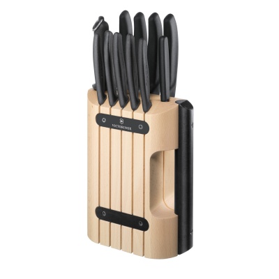 GR171113926 Victorinox Кухонная серия. Набор из 11 кухонных ножей VICTORINOX, чёрная рукоять, в подставке из бука высотой 35,5 см