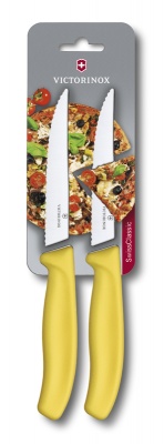 VX2005124 Victorinox SwissClassic. Набор из 2 ножей для стейка и пиццы VICTORINOX SwissClassic "Gourmet", 12 см, жёлтая рукоять