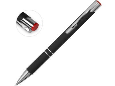 OA2102095219 Ручка металлическая шариковая Legend Mirror Gum софт-тач с цветным слоем, черный / красный