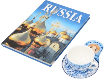 OA2003026731 Набор Моя Россия: чайно-кофейная пара Матрешка, гжель и книга Россия на англ. языке