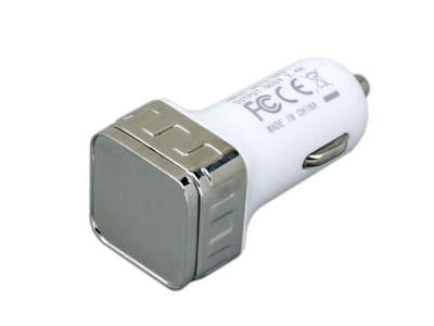 OA2408287278 Автомобильная зарядка CC-03, 2 USB порта, квадратное основание для логотипа, серебро