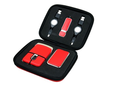OA2102093626 Подарочный набор USB-SET в кожанном исполнении в коробочке на 16 Гб, красный