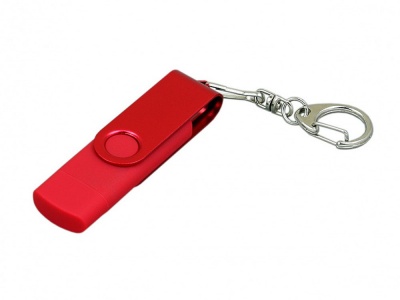 OA210209652 Флешка с поворотным механизмом, c дополнительным разъемом Micro USB, 64 Гб, красный
