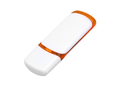 OA2003024961 Флешка промо прямоугольной классической формы с цветными вставками, 64 Гб, белый/оранжевый