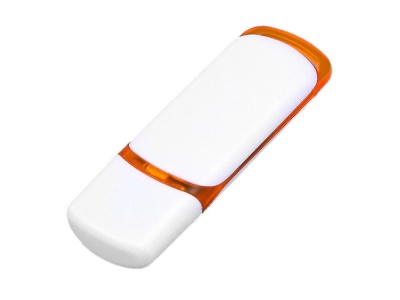 OA2003024954 Флешка промо прямоугольной классической формы с цветными вставками, 32 Гб, белый/оранжевый