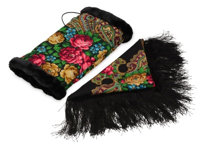OA2003025444 Подарочный набор: Павлопосадский платок, муфта, черный/разноцветный