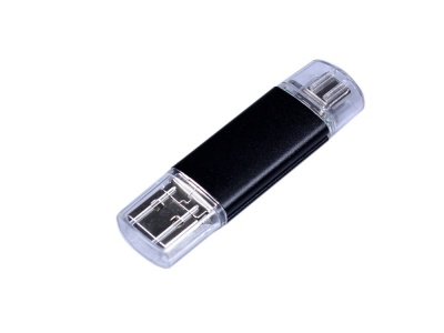OA2102093463 USB-флешка на 32 Гб c двумя дополнительными разъемами MicroUSB и TypeC, черный