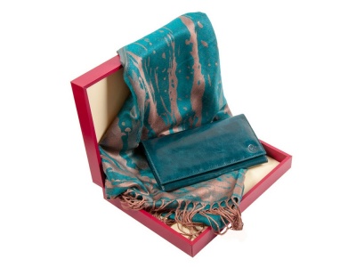 OA2003026738 Diplomat. Подарочный набор с оригинальным кожаным кошельком цвета морской волны и элегантным шарфом