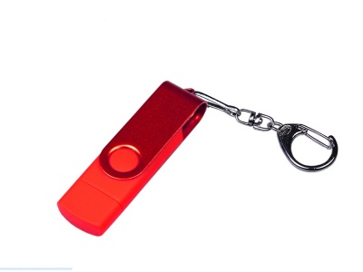 OA2102093495 USB-флешка на 64 ГБ 3 в 1 поворотный механизм, c двумя дополнительными разъемами MicroUSB и TypeC C с одноцветным металлическим клипом, красный