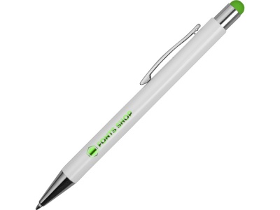 OA2003024521 Ручка металлическая шариковая Flowery со стилусом и цветным зеркальным слоем, белый/зеленое яблоко