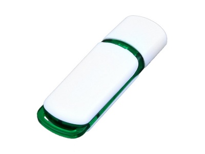 OA2003024960 Флешка промо прямоугольной классической формы с цветными вставками, 64 Гб, белый/зеленый