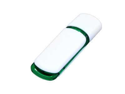 OA2003024949 Флешка промо прямоугольной классической формы с цветными вставками, 16 Гб, белый/зеленый