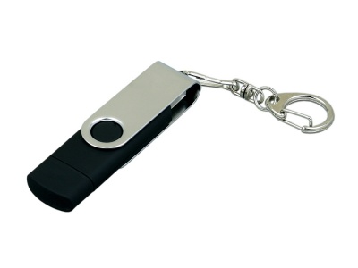 OA2003025061 Флешка с  поворотным механизмом, c дополнительным разъемом Micro USB, 32 Гб, черный