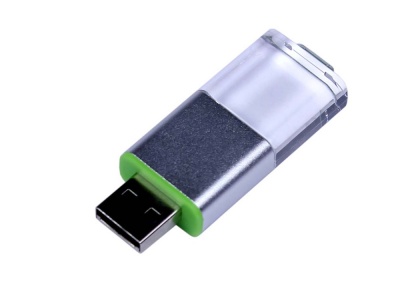 OA2102093428 USB-флешка промо на 64 ГБ прямоугольной формы, выдвижной механизм, зеленый