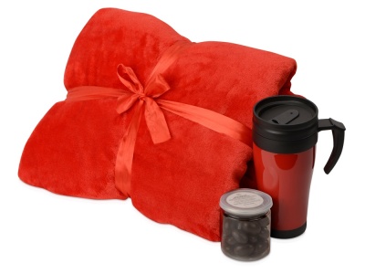 OA2102094479 Подарочный набор с пледом, термокружкой и миндалем в шоколадной глазури Tasty hygge, красный