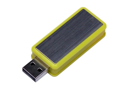 OA2102093261 USB-флешка промо на 128 Гб прямоугольной формы, выдвижной механизм, желтый