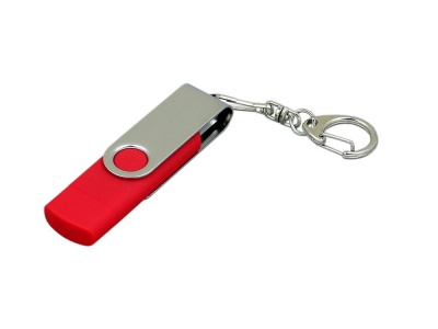 OA210209639 Флешка с  поворотным механизмом, c дополнительным разъемом Micro USB, 64 Гб, красный