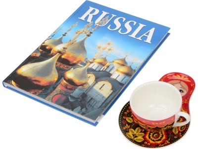 OA2003026732 Набор Моя Россия: чайно-кофейная пара Матрешка, хохлома и книга Россия на англ. языке