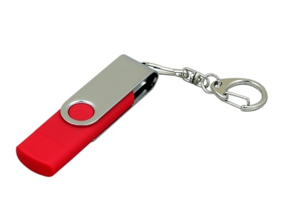 OA2003025064 Флешка с  поворотным механизмом, c дополнительным разъемом Micro USB, 32 Гб, красный