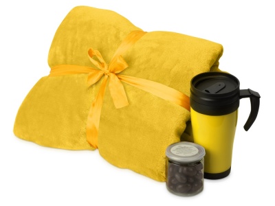 OA2102094478 Подарочный набор с пледом, термокружкой и миндалем в шоколадной глазури Tasty hygge, желтый