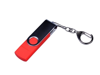 OA2102093470 USB-флешка на 64 ГБ поворотный механизм, c двумя дополнительными разъемами MicroUSB и TypeC, красный