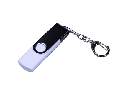 OA2102093466 USB-флешка на 64 ГБ поворотный механизм, c двумя дополнительными разъемами MicroUSB и TypeC, белый