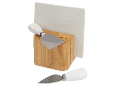 OA210210093 Eat & Bite. Набор для сыра Cheese Break: 2  ножа керамических на  деревянной подставке, керамическая доска