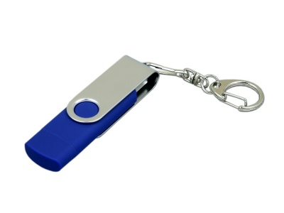 OA2003025062 Флешка с  поворотным механизмом, c дополнительным разъемом Micro USB, 32 Гб, синий