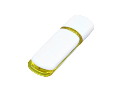 OA2003024950 Флешка промо прямоугольной классической формы с цветными вставками, 16 Гб, белый/желтый