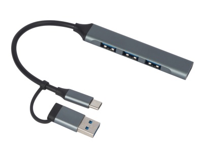 OA24082816119 Evolt. USB-хаб Link с коннектором 2-в-1 USB-C и USB-A, 2.0/3.0, серый