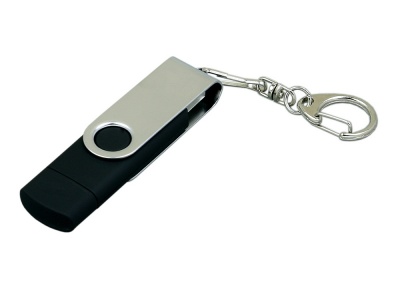 OA2003025056 Флешка с  поворотным механизмом, c дополнительным разъемом Micro USB, 16 Гб, черный