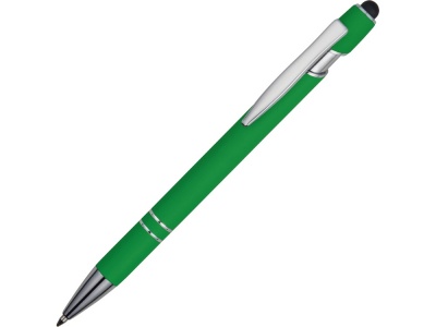 OA210209396 Ручка металлическая soft-touch шариковая со стилусом Sway, зеленый/серебристый